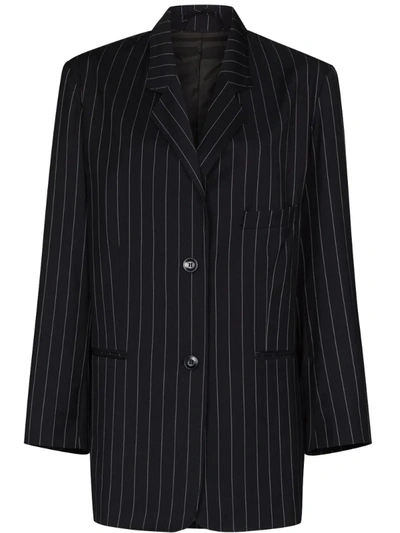 The Frankie Shop Pernille Oversized Striped Woven Blazer In Navy
