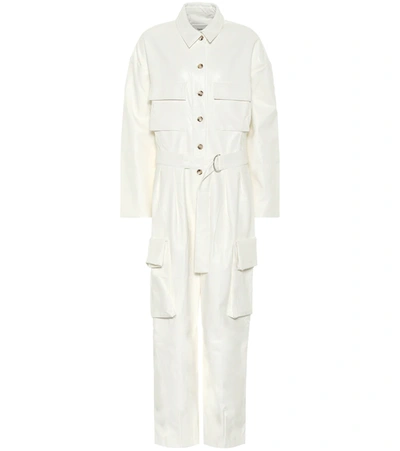 The Frankie Shop Linda Belted Faux Leather Jumpsuit In White