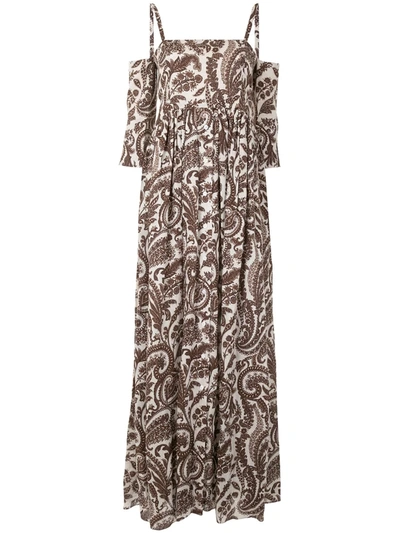 Rosie Assoulin Cold-shoulder Paisley-print Linen Maxi Dress In White