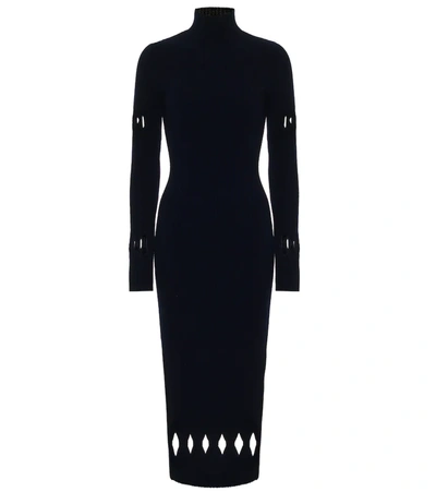 Victoria Beckham Diamond-cutout Roll-neck Wool-blend Jumper Dress In Navy
