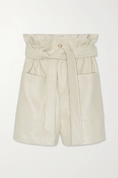 The Frankie Shop Alex Belted Faux Leather Shorts In White