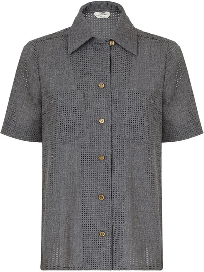 Fendi Grey Perforated Wool Short-sleeve Shirt