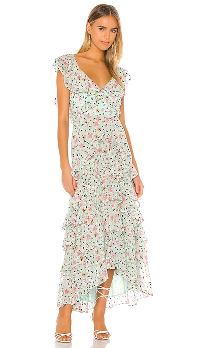 Sau Lee Nicole Floral-print Tiered Dress In Green Multi