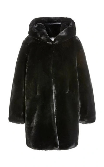 Apparis Maria Hooded Faux Fur Coat In Black