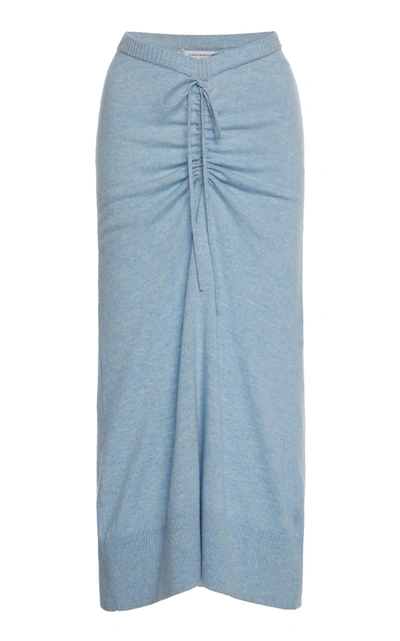 Christopher Esber Women's Ruched Wool-blend Midi Skirt In Dusty Blue Marble