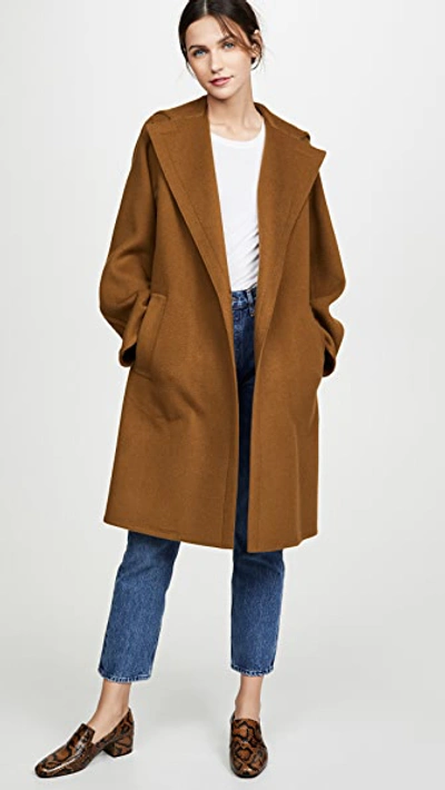 Vince One-button Hooded Wool Coat In Brown