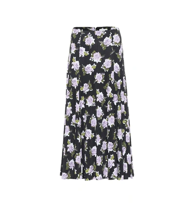 Erdem Vesper Floral Jersey Midi Skirt In Black