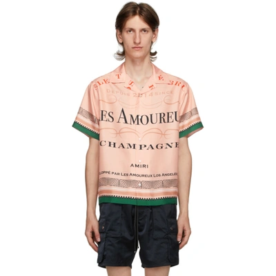 Amiri Les Amoureux Champagne Silk Short-sleeve Shirt In Pink