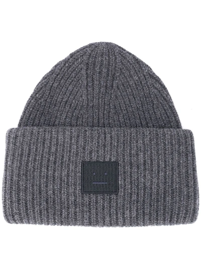 Acne Studios Face Patch Beanie In Grey