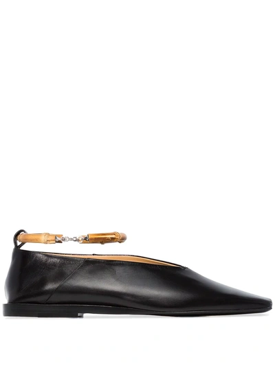 Jil Sander Bamboo Ankle-strap Ballet Flats In Black