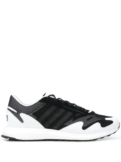 Y-3 Rhisu Run Leather And Suede-trimmed Mesh Sneakers In Black