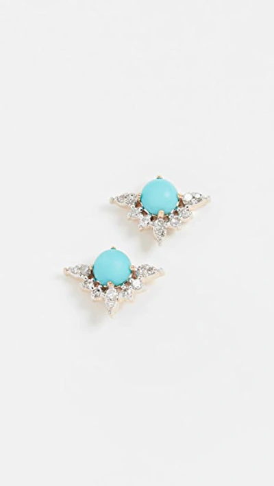 Adina Reyter 14k Turquoise + Marquise Diamond Post Earrings In Yellow Gold