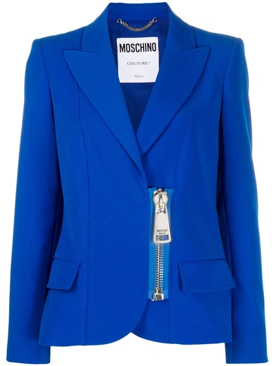 Moschino Oversized Zip-pull Blazer In Blue