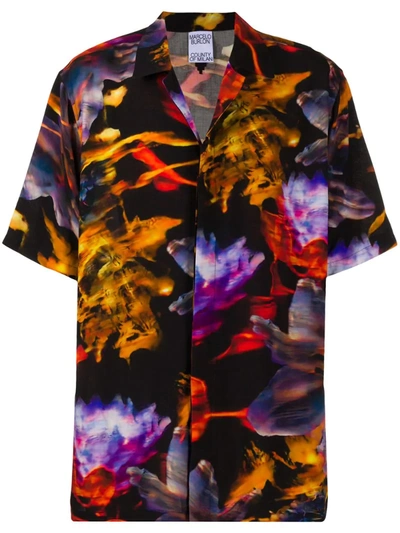 Marcelo Burlon County Of Milan All Over Flowers Hawaii Shirt In Black