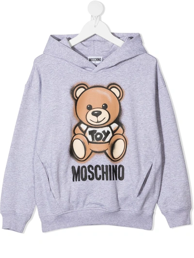 Moschino Kids' Jersey Hoodie With Teddy Bear Print In Grey