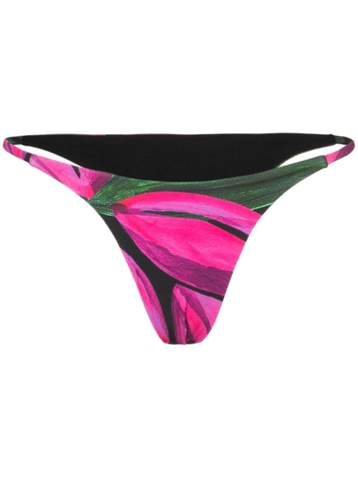 Louisa Ballou High Cut Floral Print Bikini Bottoms In Pink