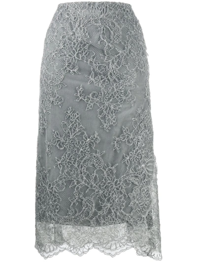 Ermanno Scervino Scalloped Lace Pencil Skirt In Grey