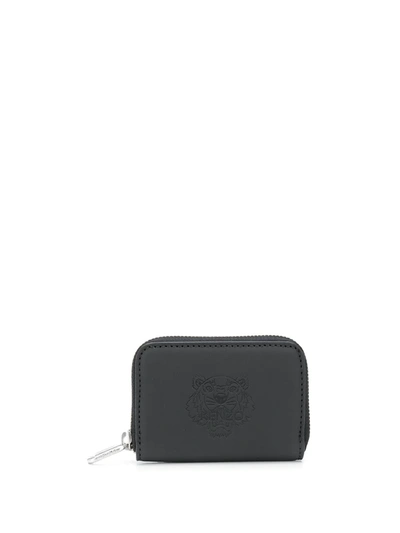 Kenzo Tiger Embossed Leather Purse In Black