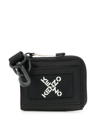 Kenzo Cross-over Logo Wallet With Clip In Black