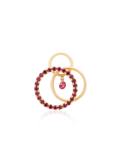 Persée 18k Yellow Gold Tri Circle Ruby Hoop Earring In Yellow Gold Ruby