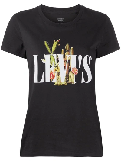 Levi's The Perfect Logo Print T-shirt In Black