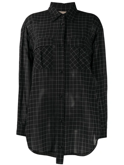 Maison Flaneur Long-sleeved Check Print Shirt In Black