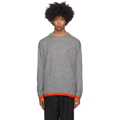 Loewe Wool Mix Contrast Jumper With Embroidered Logo In Grey