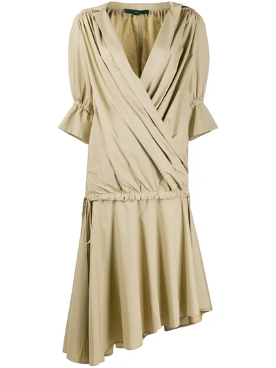 Jejia Wrap-effect Layered Midi Dress In Neutrals