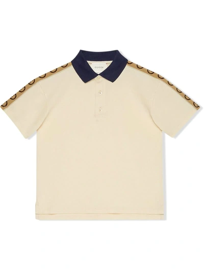 Gucci Kids' Cotton Piquet Polo Shirt W/ Logo Bands In White
