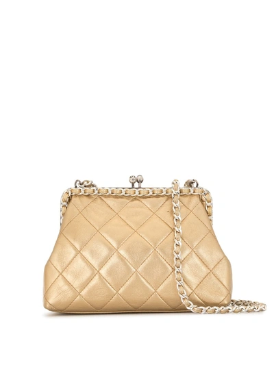 Pre-owned Chanel 1995 Diamond Quilted Chain Crossbody Bag In Gold