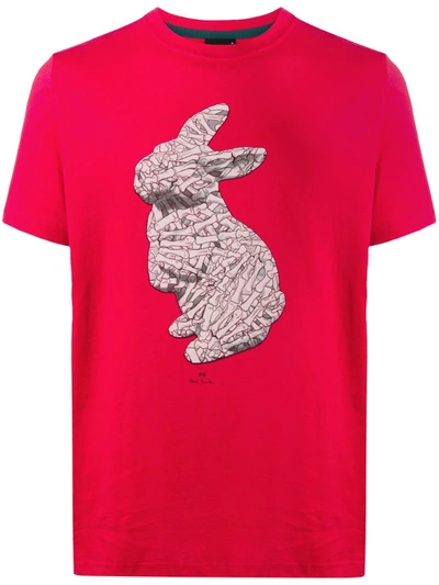 Ps By Paul Smith Bone Bunny Print T-shirt In Red