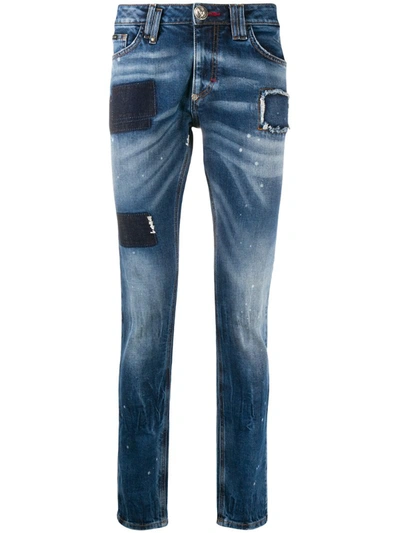 Philipp Plein Stonewashed Slim-fit Jeans In Blue