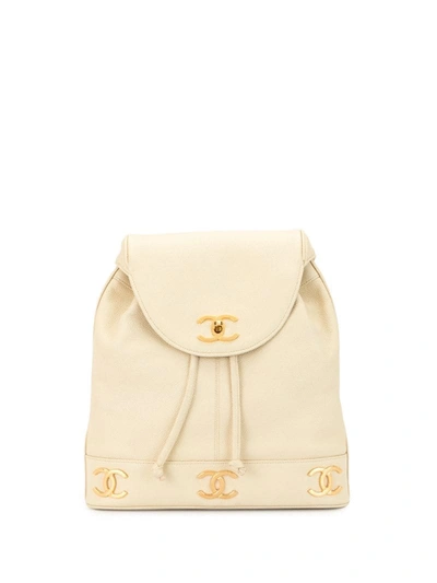 Pre-owned Chanel 1992 Triple Cc Backpack In Neutrals