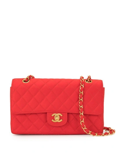 Pre-owned Chanel 1995 Diamond Quilted Double Chain Shoulder Bag In Red