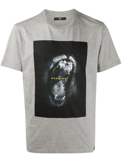 7 For All Mankind Graphic Print Cotton T-shirt In Grey