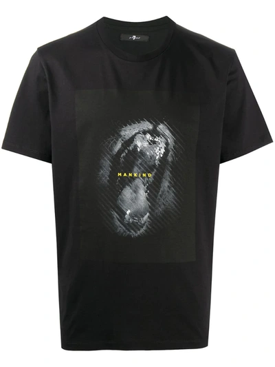 7 For All Mankind Graphic Print Cotton T-shirt In Black