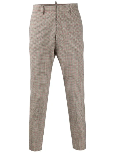 Dsquared2 Skinny Dan Cotton Houndstooth Pants In Brown