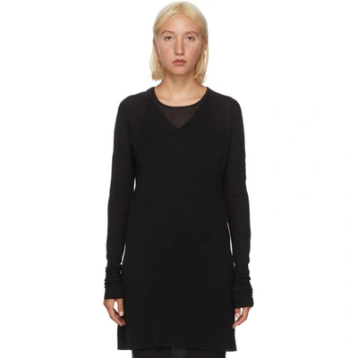 Rick Owens Black Silk V-neck Long Sleeve T-shirt In 09 Black