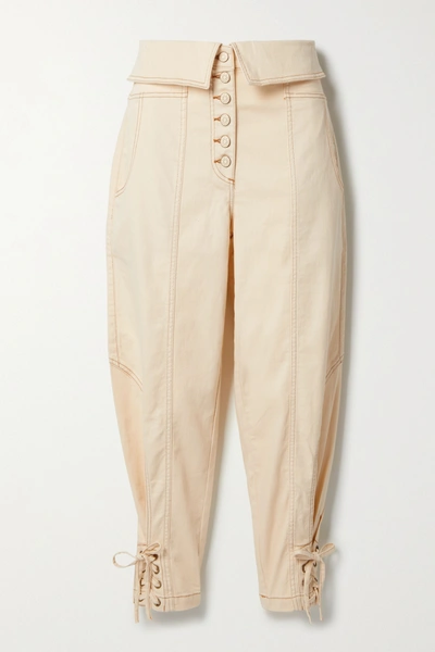 Ulla Johnson Kingston Cropped Belted Cotton-blend Twill Tapered Pants In Cream