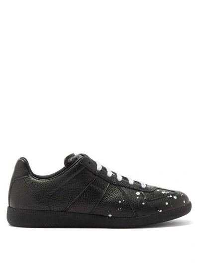 Maison Margiela Replica Paint-splattered Full-grain Leather Sneakers In Black