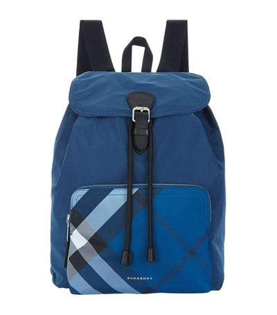 Burberry Technical Nylon Packaway Rucksack With Check Trim, Teal Blue