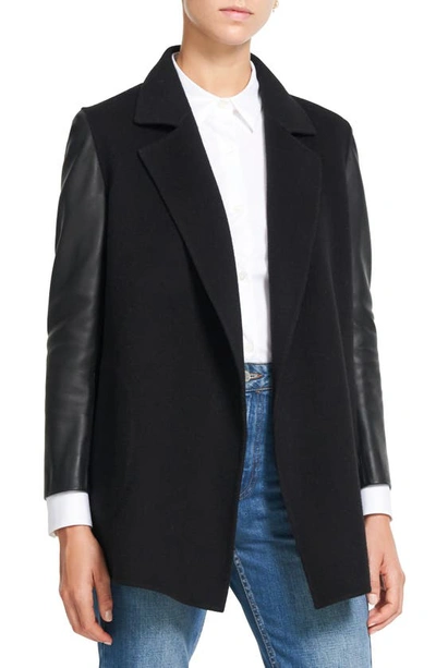 Theory Clairene Wool & Cashmere Jacket With Leather Sleeves In Black