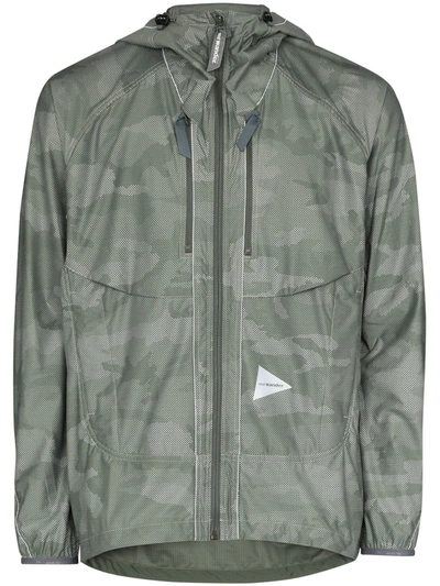 And Wander Grey Camouflage Print Hooded Jacket In Green