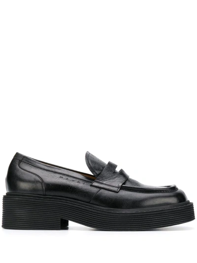 Marni New Forest Coin Leather Penny Loafers In Black