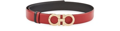 Ferragamo Red Leather Gancio Belt In Rosso/nero