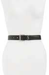 Saint Laurent Black Ysl Leather Belt In Nautical Blue