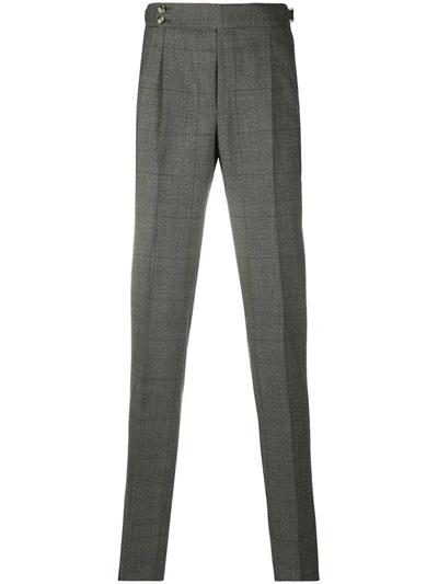 Pt01 Virgin Wool Glen Check Trousers In Grey