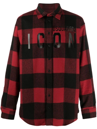 Dsquared2 Red And Black Wool Blend Shirt In Red Black