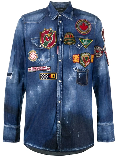 Dsquared2 Blue Stretch Cotton Denim Shirt