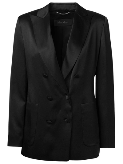 Max Mara Double-breasted Blazer In Mohair Blend Silk In Black